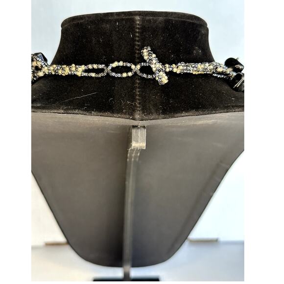 Hematite and Glass Black Bead Necklace 12 1/2 Inches Long Cocktail Formal Dressy - Picture 2 of 3